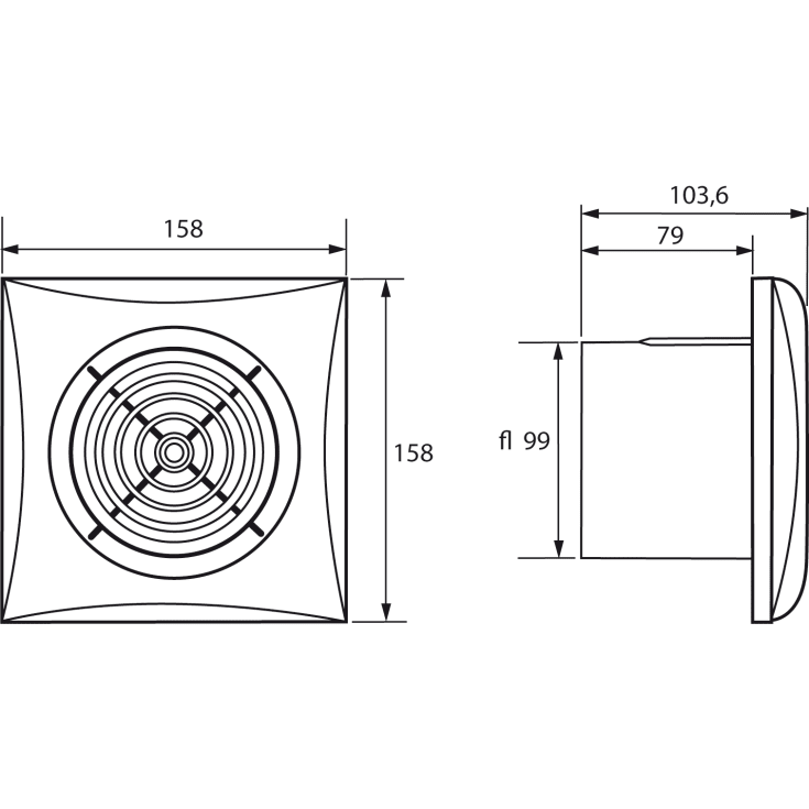 Thermex Silent 100CHZ Visual baderomsvifte, fuktstyring, timer, Ø100 mm, hvit