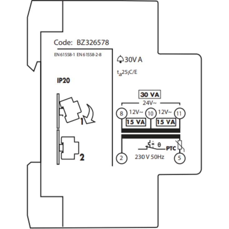 Schrack RTC3024 ringetrafo transformer, Nest Hello dørklokke, 12-24V