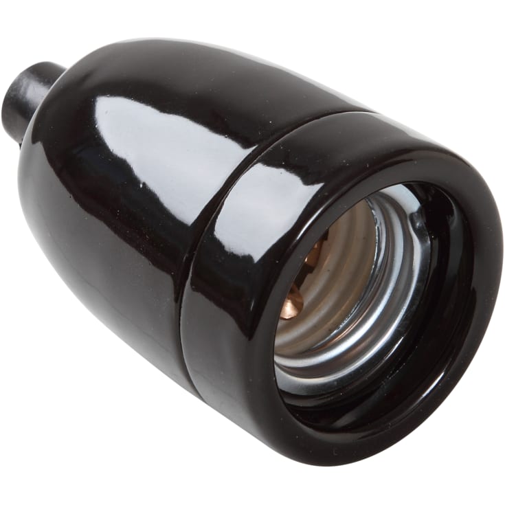 Porcelænsfatning E27 M10 glaseret med aflastning, sort