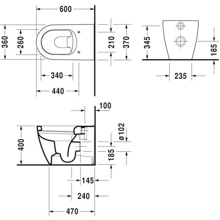 Duravit Me by Starck toilet, back-to-wall, antibakteriel, hvid