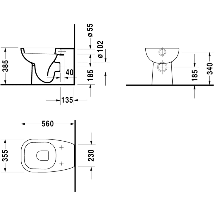 Duravit D-Code back-to-wall toalett, antibakteriell, hvit