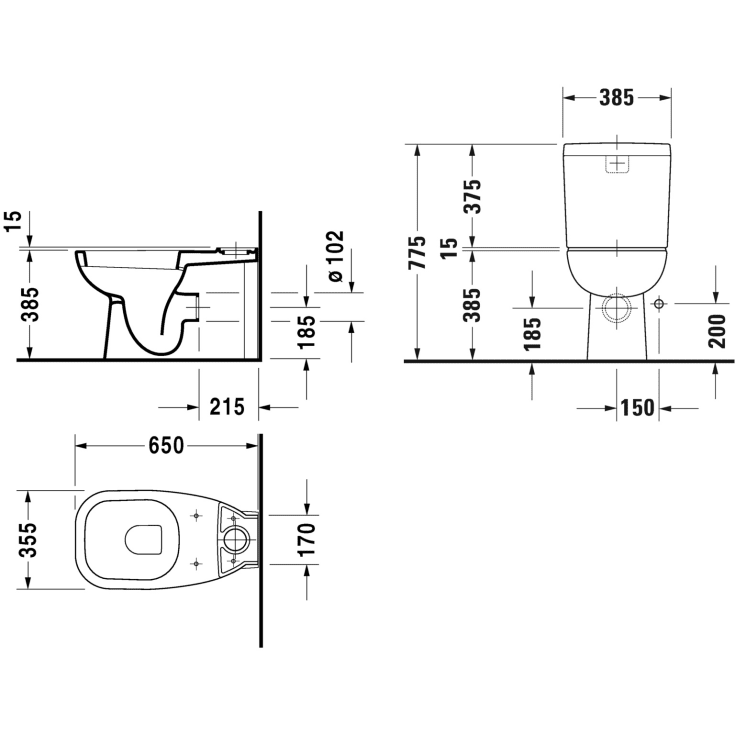 Duravit D-Code toilet , antibakteriel, kun underdel, hvid