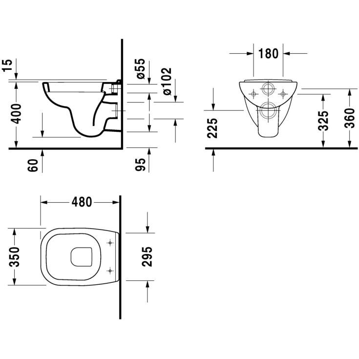 Duravit D-Code Compact vegghengt toalett, antibakteriell, hvit