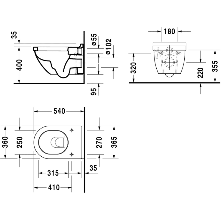 Duravit Starck 3 vägghängd toalett, antibakteriell, vit