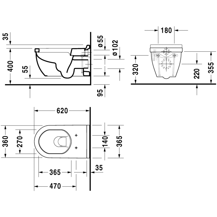 Duravit Starck 3 vägghängd toalett, antibakteriell, vit