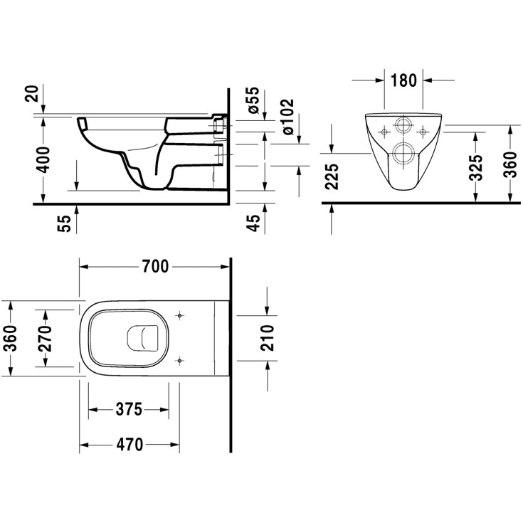 Duravit D-Code vegghengt toalett, antibakteriell, hvit