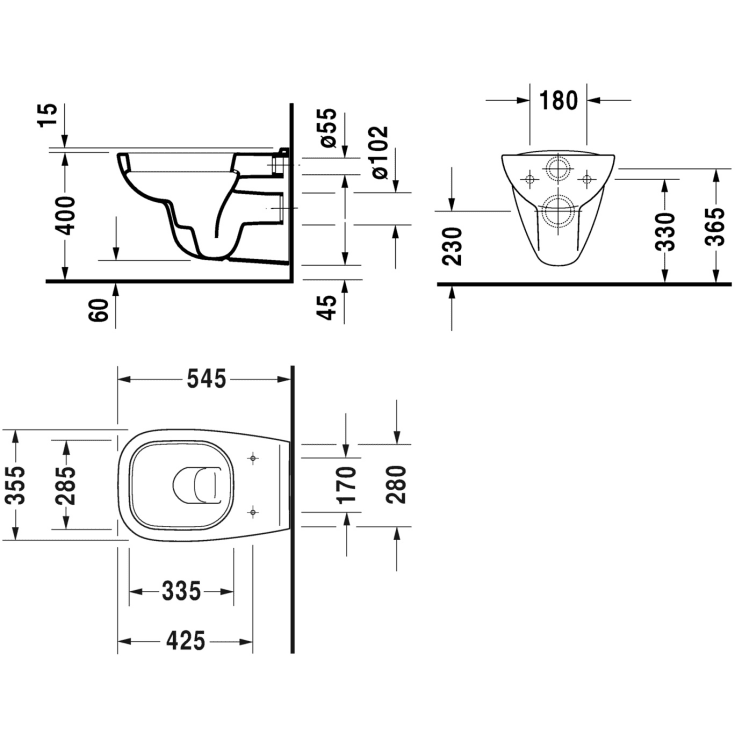 Duravit D-Code væghængt toilet, antibakteriel, hvid