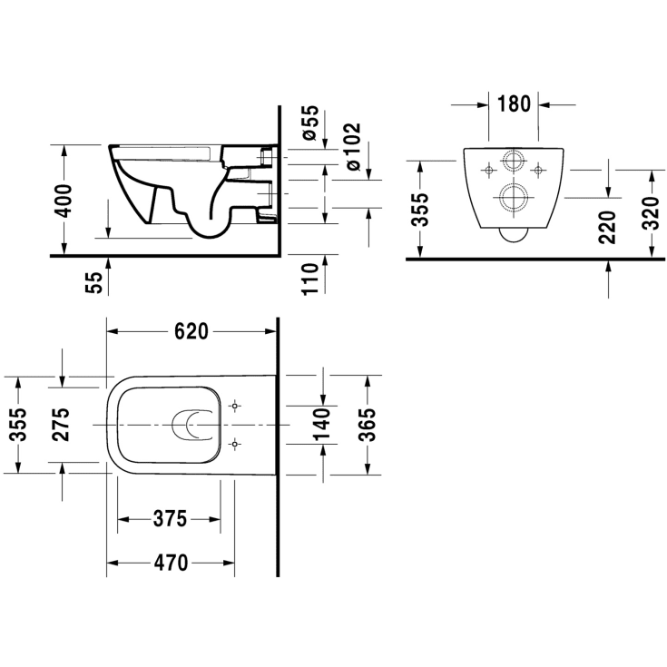Duravit Happy D.2 væghængt toilet, uden skyllekant, antibakteriel, hvid