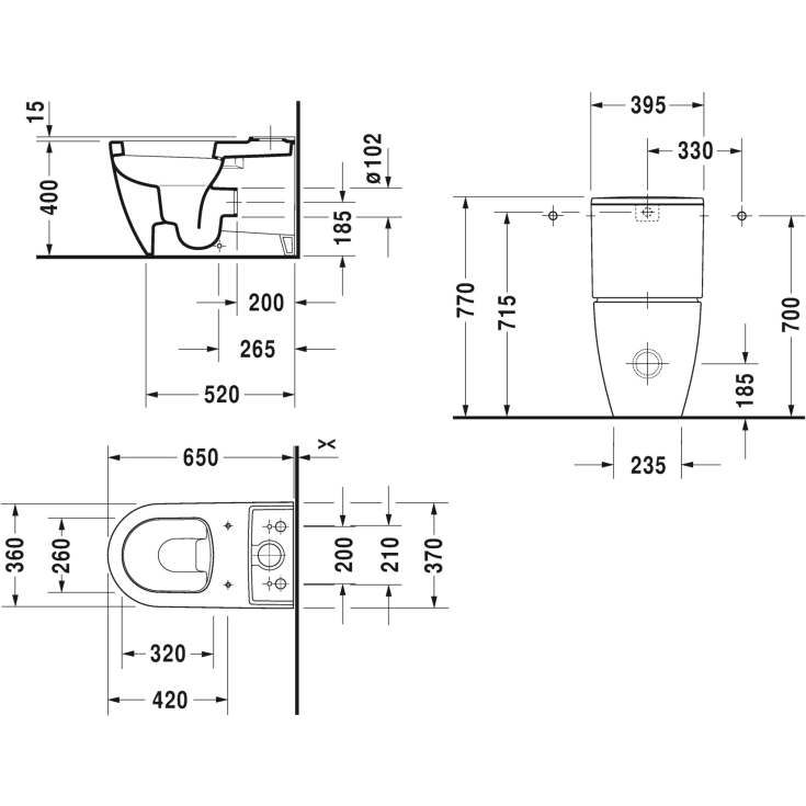 Duravit Me by Starck toilet, kun toiletskål, antibakteriel, hvid