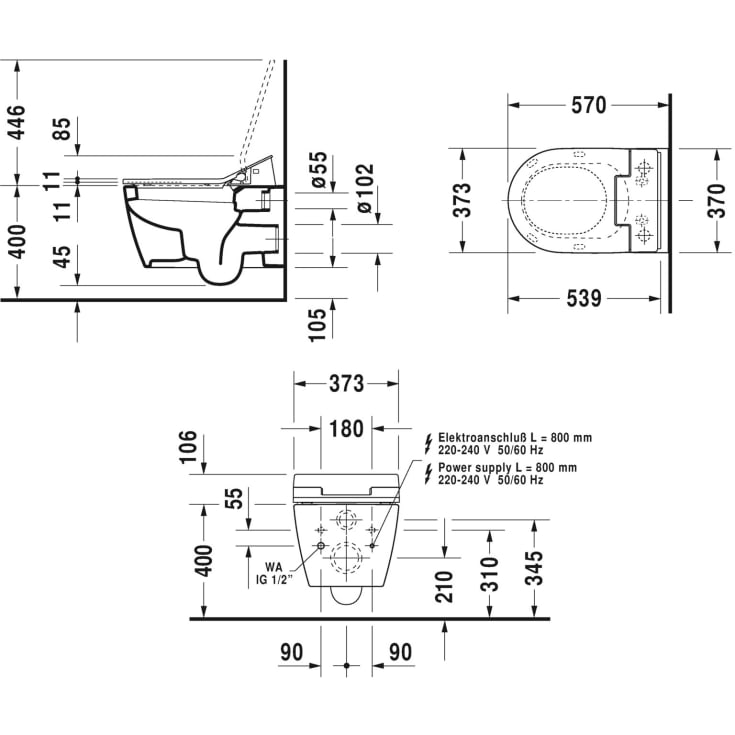 Duravit Me by Starck vägghängd toalett, utan spolkant, antibakteriell, vit