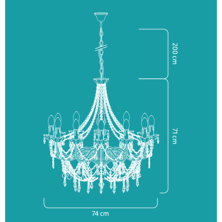 Lysekrone Imperial 12-Armet Hvid