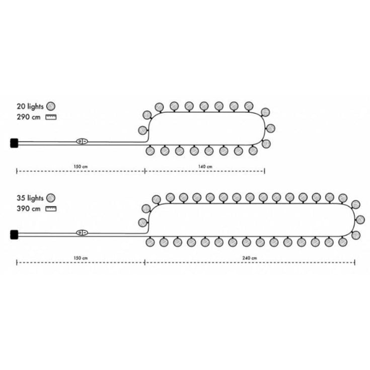IrisLights Ljuskedja Trsp med 20 LED-lampor, för batteri, 150cm+140cm