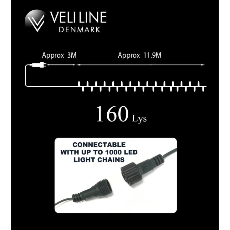 Veli Line udendørs lyskæde, varm hvid lys, 12 meter
