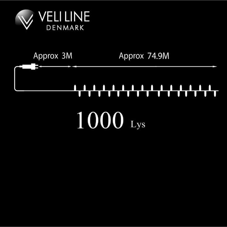 Veli Line utendørs LED lyslenke, varmhvit lys, 75 meter