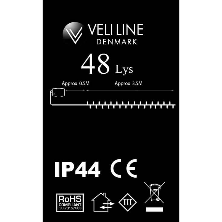 Veli Line udendørs lyskæde, batteri, varmhvid lys, 3,6 meter