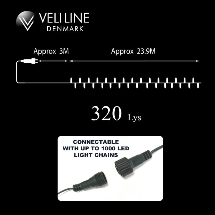 6 stk Veli Line utendørs LED lyslenke, gyllent lys, 24 meter