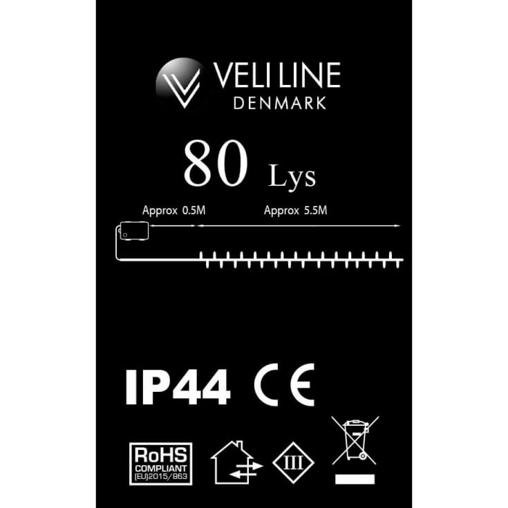 Veli Line udendørs lyskæde, batteri, ravfarvet lys, 6 meter