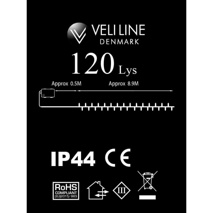 Veli Line ljusslinga, batteri, gyllene ljus, utomhus, 9 meter