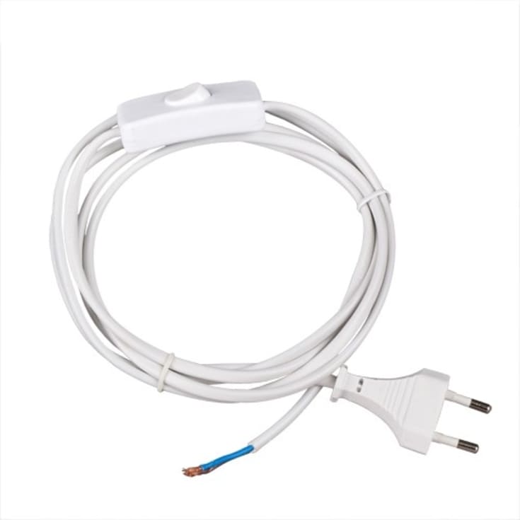 Lampeledning med stik + afbryder, 2 meter, hvid