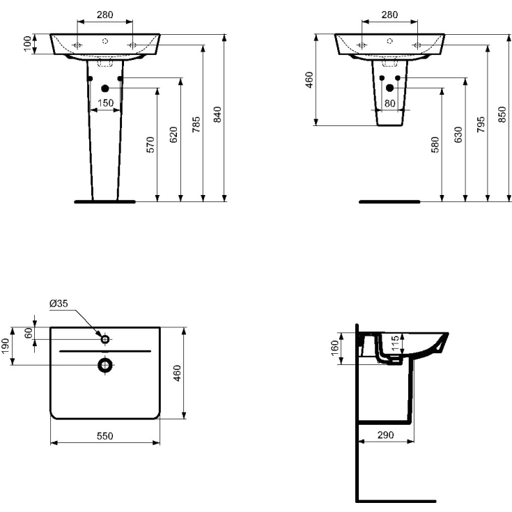 Ideal Standard Connect Air servant, 55x46 cm, hvit