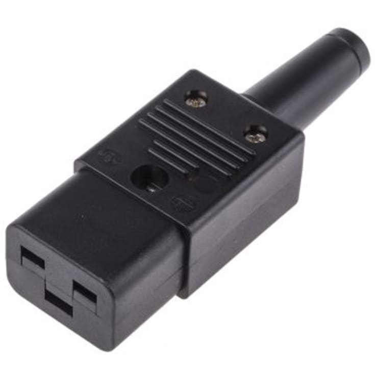 25 stk Apparatstik hun, 16A, 70° lige, C19, sort, 763/SW