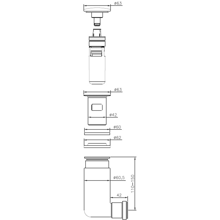 Villeroy & Boch bunnventil, push-open, krom