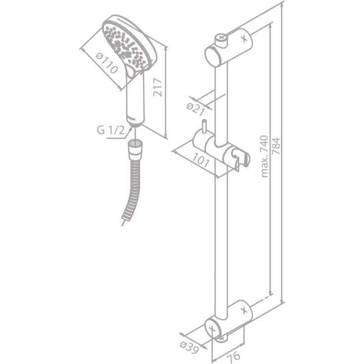 Damixa Silhouet Flex dusjsett, vannbesparende, messing