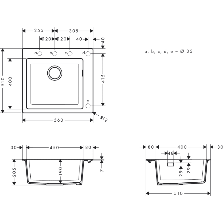 Hansgrohe diskbänk, 56x51 cm, svart