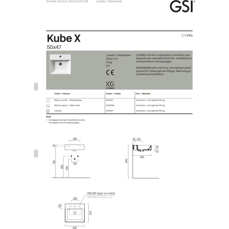 GSI Kube X servant, 50x47 cm, hvit