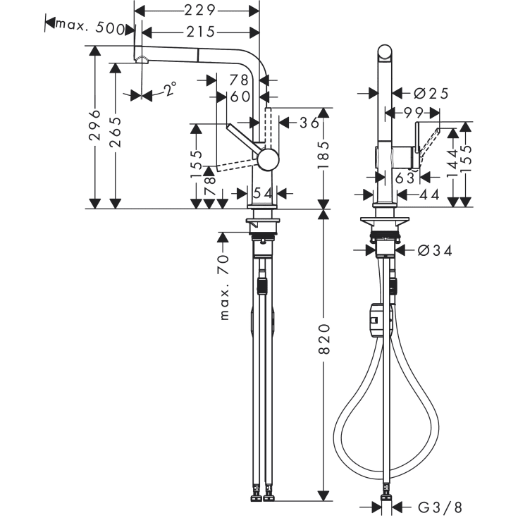 Hansgrohe Talis M54 køkkenarmatur, udtrækstud, krom