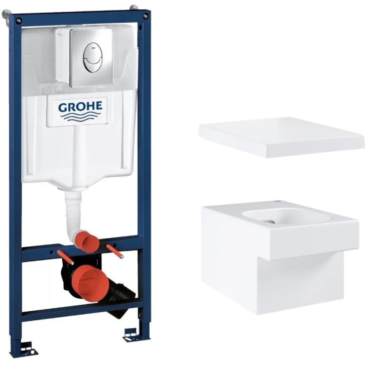 Grohe Cube væghængt toiletpakke, uden skyllekant, hvid/krom