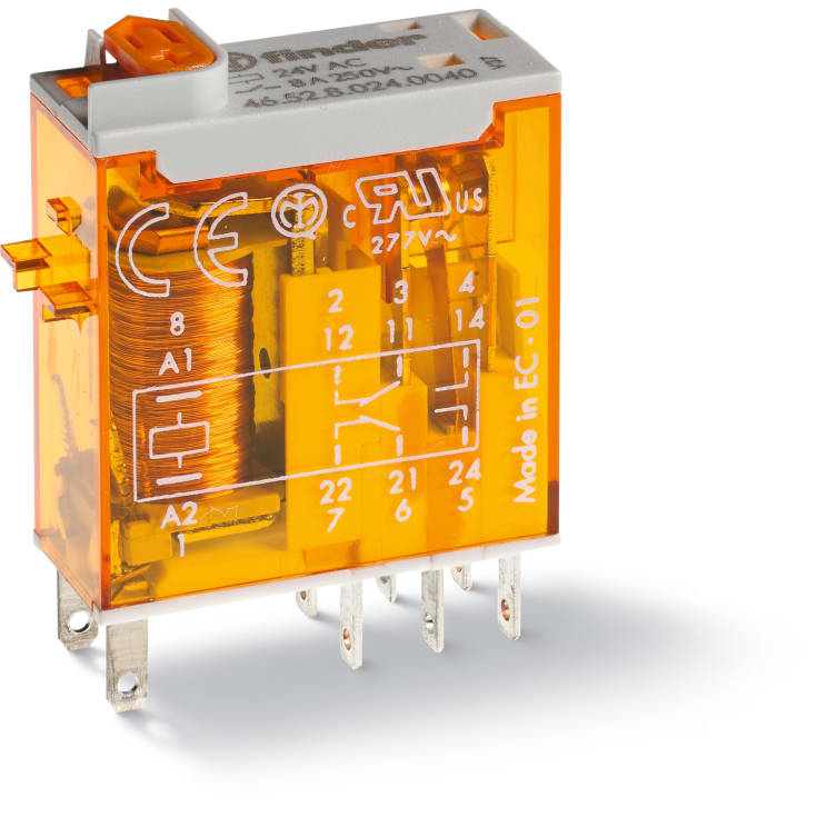 Stikbensrelæ Industri S46.52, 2P, 8A 12V DC, med LED