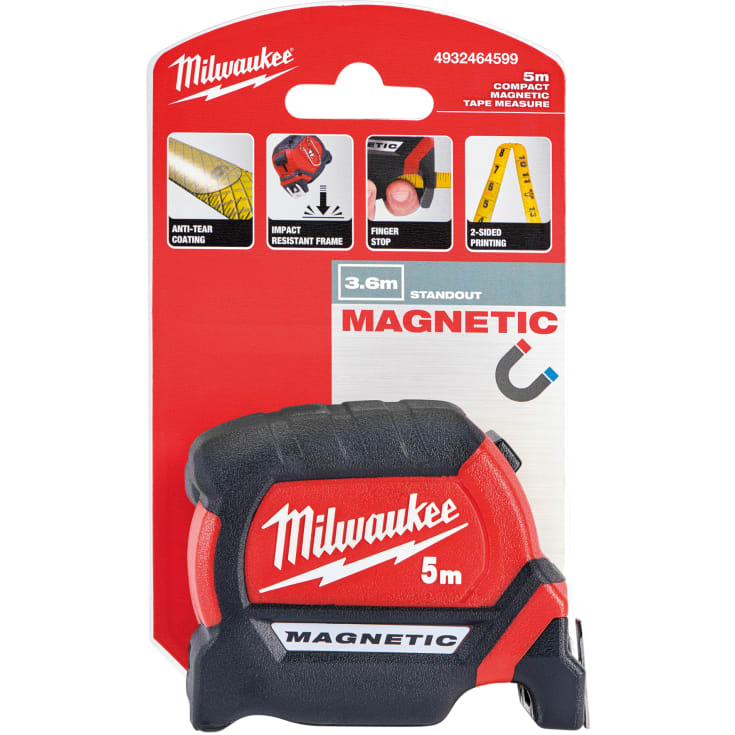 Milwaukee magnetisk målebånd, med stop, 5 meter