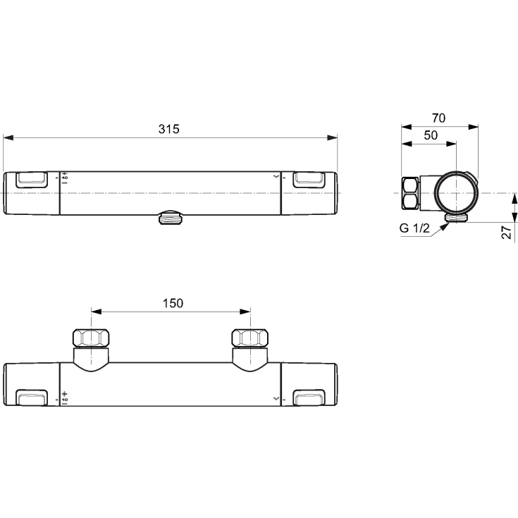 Ideal Standard Ceratherm T25 brusearmatur, krom