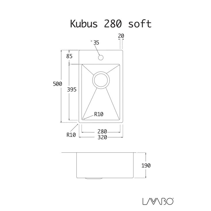 Lavabo Kubus 280 soft køkkenvask, 32x50 cm, rustfrit stål