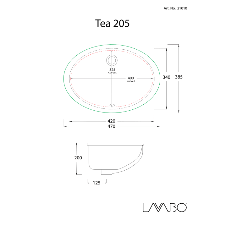 Lavabo Tea 205 håndvask, 47x38,5 cm, hvid