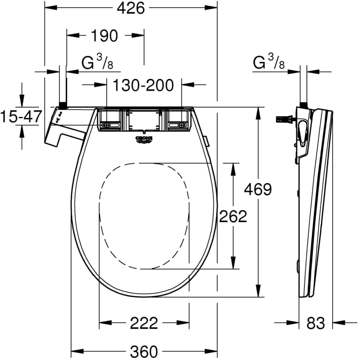 Grohe Bau toiletbræt, douche, soft close, hvid