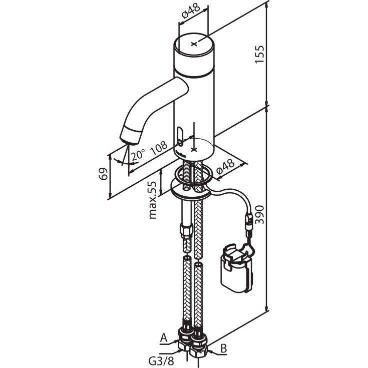 Damixa Silhouet Touchless servantbatteri, matt sort