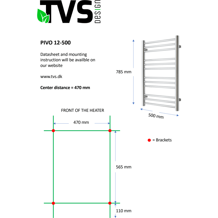TVS Pivo håndklædetørrer, kombi, 78,5x50 cm, sort