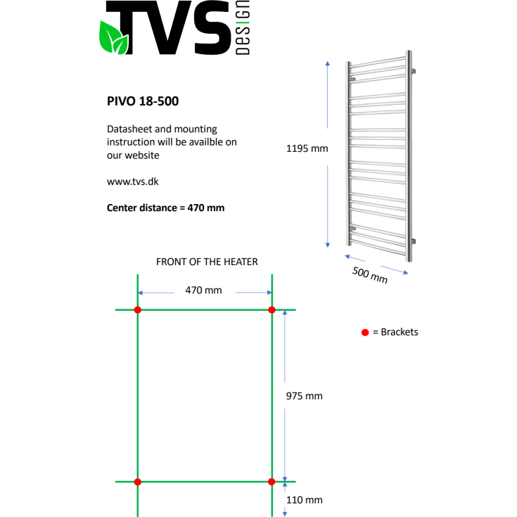 TVS Pivo håndklædetørrer, kombi, 50x119,5 cm, krom