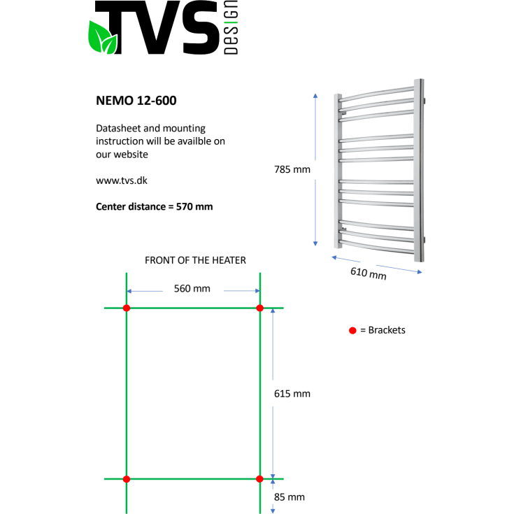 TVS Nemo 12 håndkletørker, kombi, 61x78,5 cm, hvit
