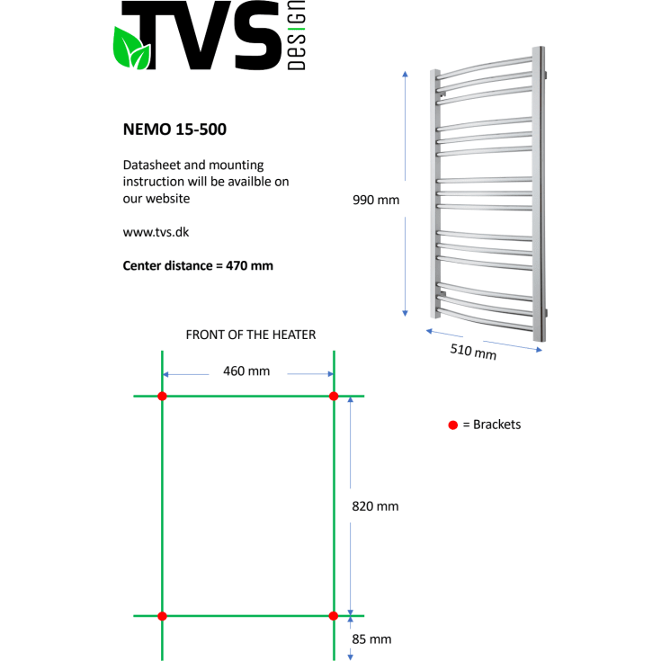 TVS Nemo 15 håndkletørker, kombi, 51x99 cm, krom