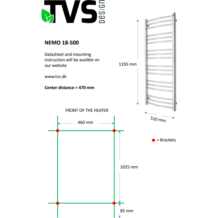 TVS Nemo 18 håndkletørker, kombi, 51x119,5 cm, hvit