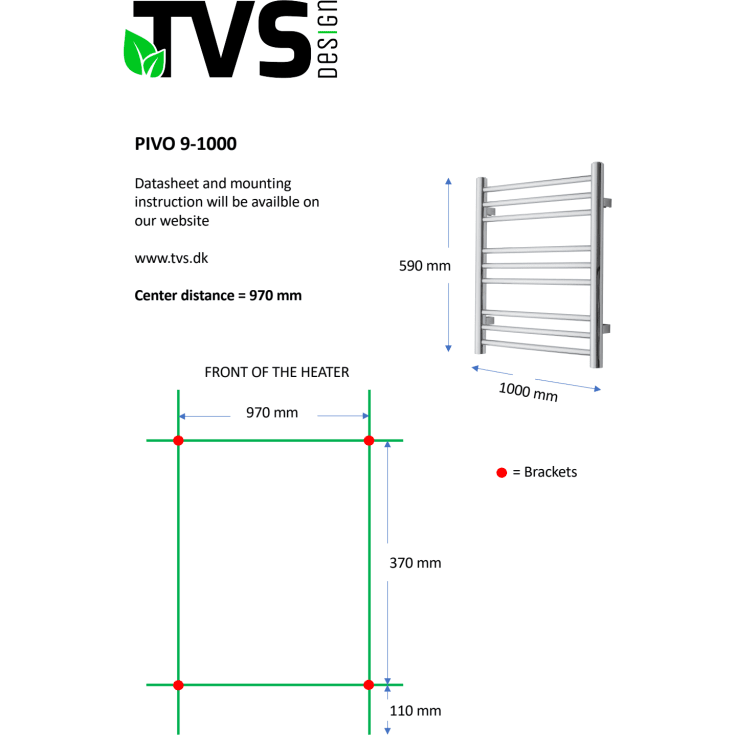 TVS Pivo håndklædetørrer, kombi, 59x100 cm, krom
