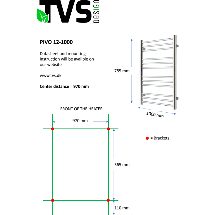 TVS Pivo håndklædetørrer, kombi, 78,5x100 cm, hvid