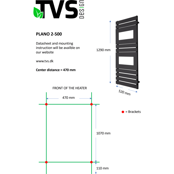 TVS Plano håndkletørker, kombi, 52x129 cm, sort