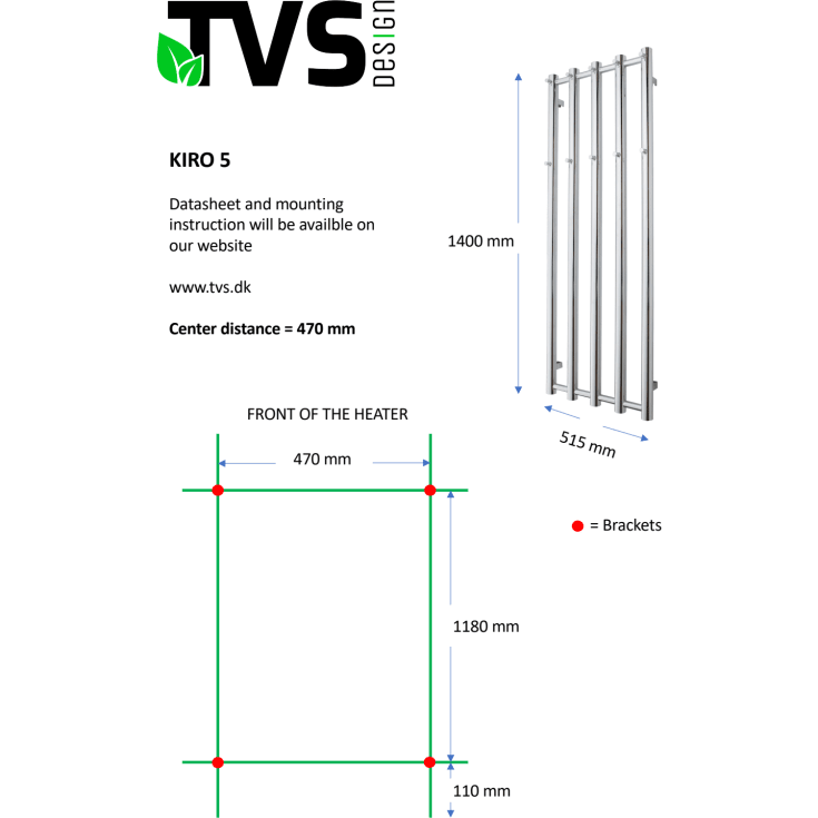 TVS Kiro 5 håndklædetørrer, kombi, 51,5x140 cm, sort