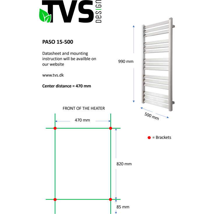 TVS Paso håndklædetørrer, kombi, 50x112 cm, sort