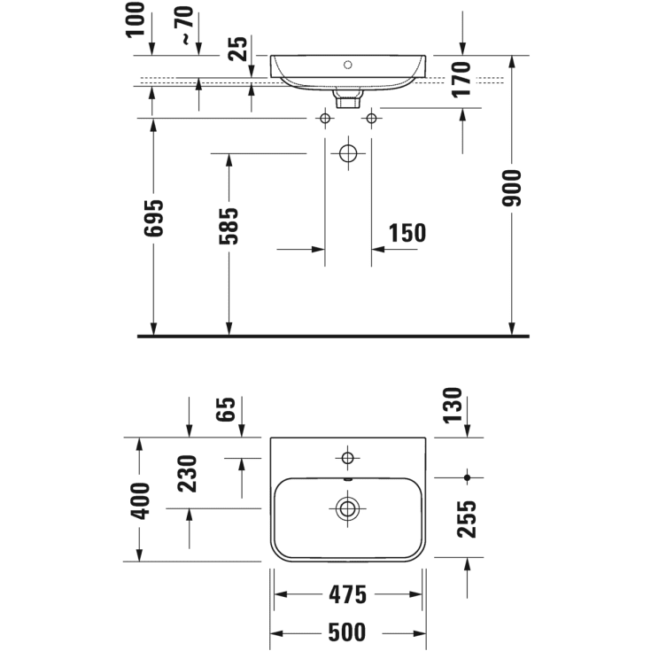 Duravit Happy D.2 Plus toppmontert servant, 50x40 cm, med wondergliss, antrasitt