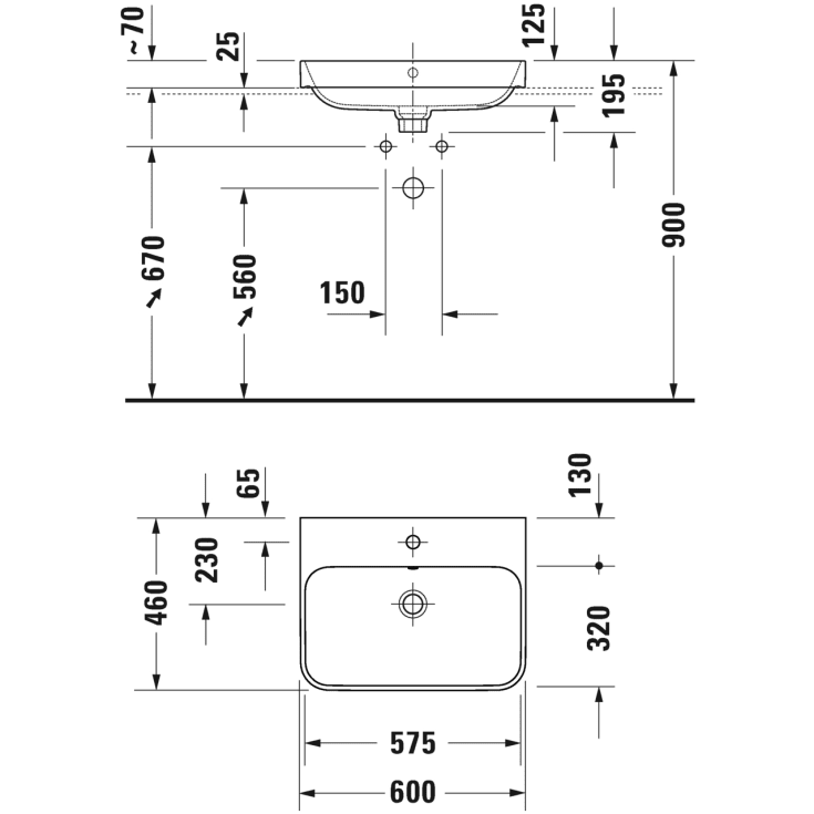 Duravit Happy D.2 Plus servant, 60x46 cm, hvit